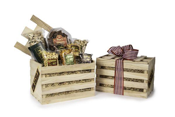 Gift baskets come in lots of varieties - like our wooden crate!