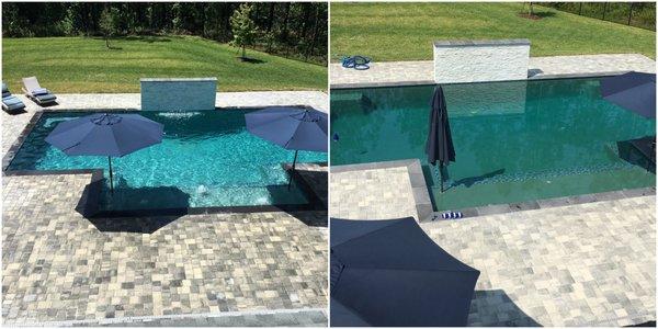 Before and after their treatment of my pool.  24 hours later.  A swamp.