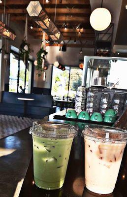 Iced matcha and chai