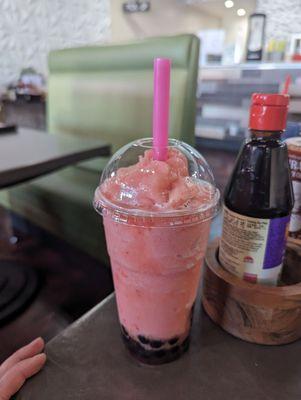 Strawberry slush with boba