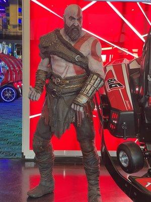 A statue of Kratos from God of War in the main entrance area!