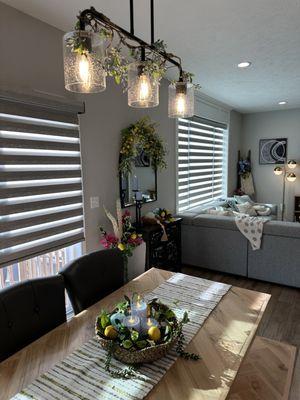 Motorized Hunter Douglas banded shades by Captivating Windows