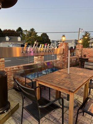 Outside seating with a fun fountain