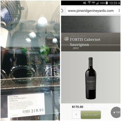 03/15/16 - Pine Ridge "Fortis" for $220, but the full price at the winery just a few miles away is $175.