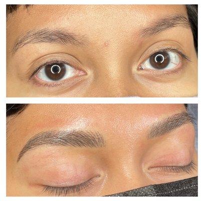 Top is bare and bottom is after microblading