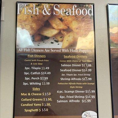 Fish and seafood menu