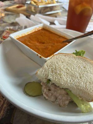 Tomato soup and half sandwich