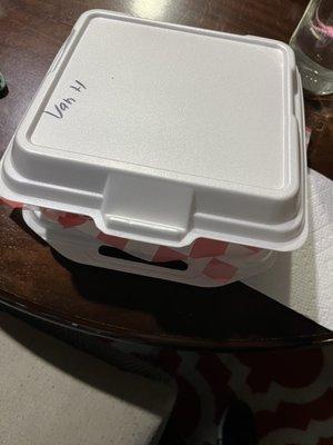 How they packaged my meal. Foam insulated box with paper.