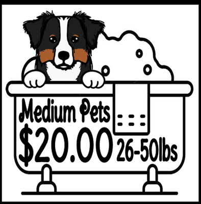 Medium Pets 
 (26lbs - 50lbs)
 1 Hour
 $20.00