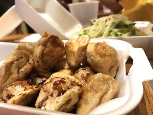 Dumplings and peanut noodles