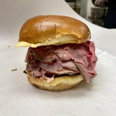 Sliced to order Roast Beef sandwich.