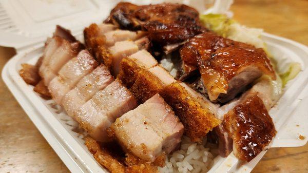 Roast duck and roast pork over rice