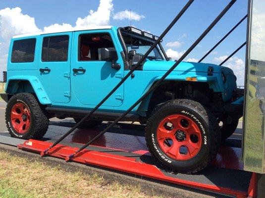 Shipping a beautiful custom Wrangler from our good friends at Pete's Custom Auto!