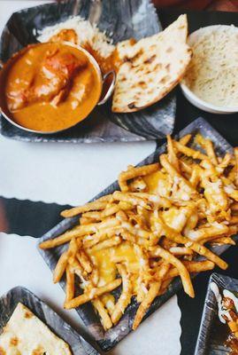 Chicken Masala, Naan, Basmatti Rice, Masala Cheese Frys