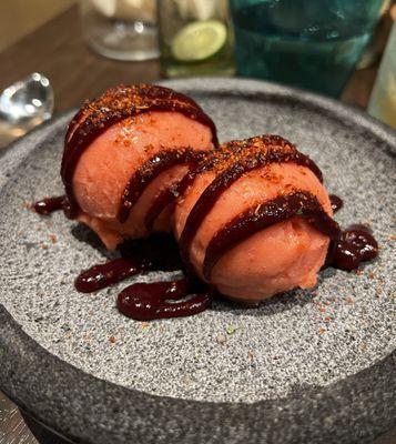 Fresa Sorbet w/ Chamoy and Tajin