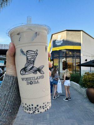 Roasted Oolong Milk Tea + half pearls + half grass jelly