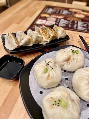 Fried Chive & Pork Dumplings and Pan-Fried Pork Buns