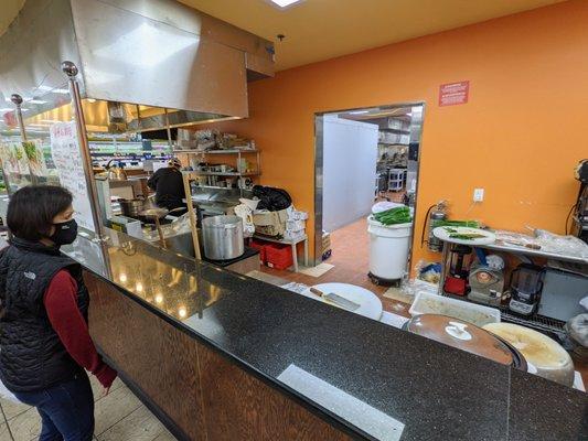 Inside. Dumpling counter.