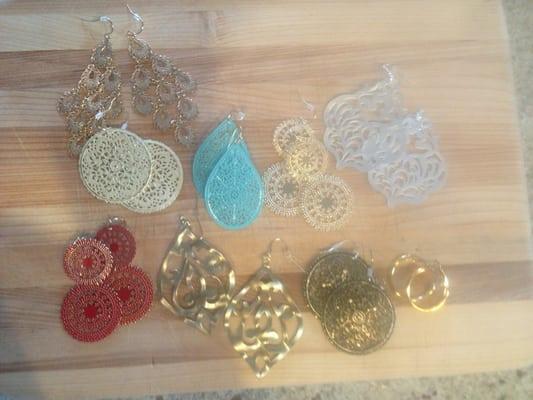 9 pairs of earrings, $21 + tax. Yeah-- twenty-one!