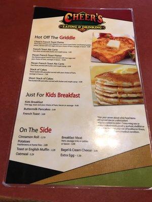 Breakfast menu