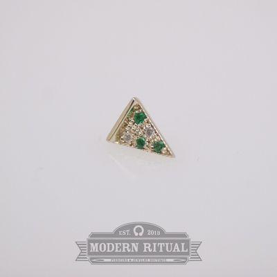 14k yellow gold veggie pizza with grey diamonds and emeralds from BVLA.