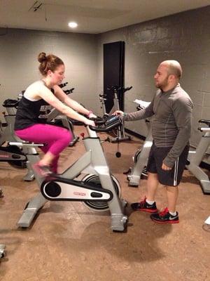 Tony giving a one on one to Sara to help determine her lactate threshold.