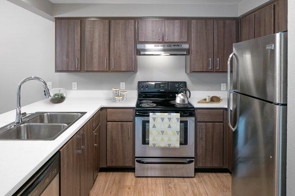 A kitchen with stainless steel appliances