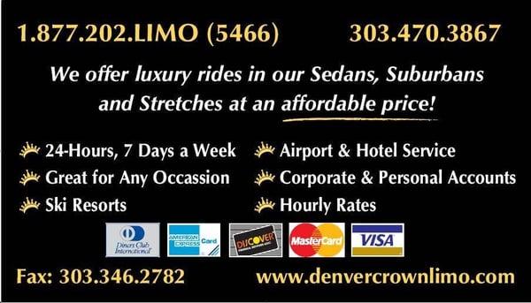 business Card Back Denver limo Crown