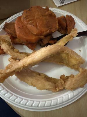 This is what they call chicken fingers and it was buried under a pile of french fries. Unacceptable