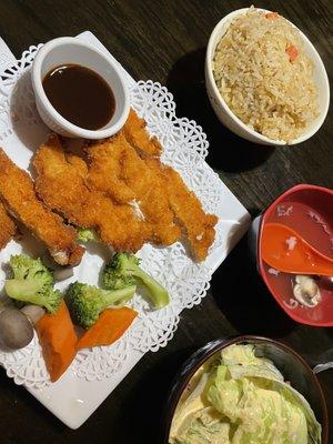 Chicken katsu (with fried rice, onion soup and salad)