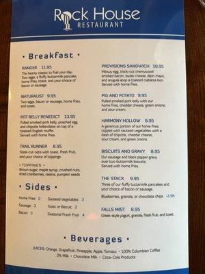 Breakfast menu