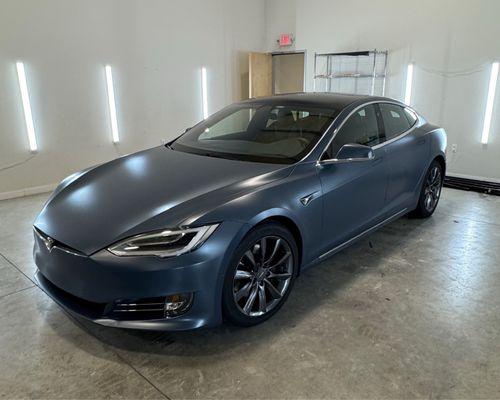 2020 Tesla Model S wrapped in 3M Satin Thundercloud #4