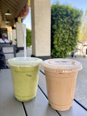 Matcha latte + dirty chai latte