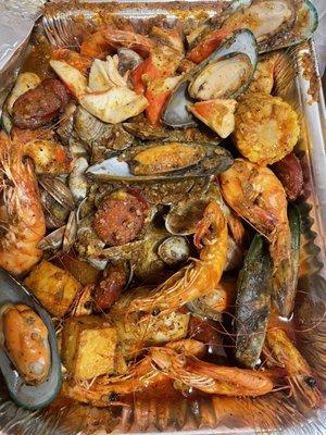 25% eaten already (mixed seafood tray, medium) $54 + tax + tip (optional)