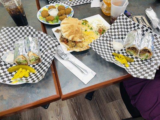 Beef Shawarma Pita , Falafel ,Mixed Grilled Plate