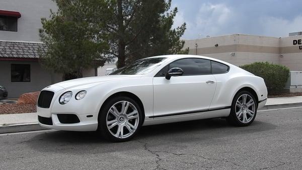 Satin pearl white Bentley GT with black trim