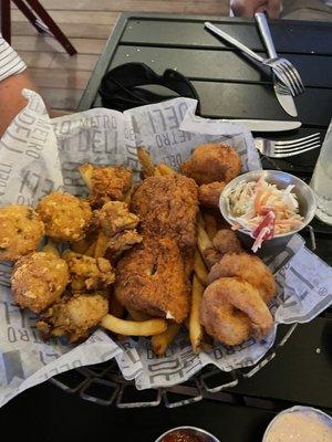 Calabash Basket with oysters, fish and shrimp