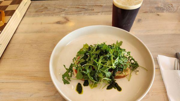 Red pepper hummus toast + nitro cold brew