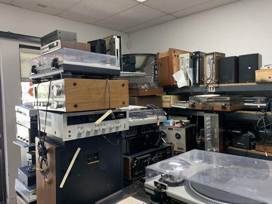 Vintage Gear in the work cue, stacks of vintage audio history