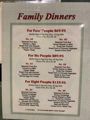 Family dinner menu