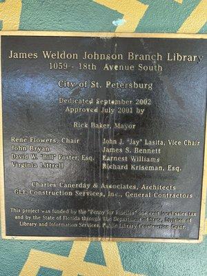 Dedication plaque.