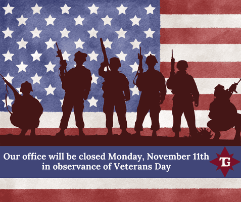 Our office will be closed Monday, November 11, 2024 in observance of Veterans Day.