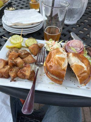 Alley's "Juicy Lucy" Burger and roasted potatoes