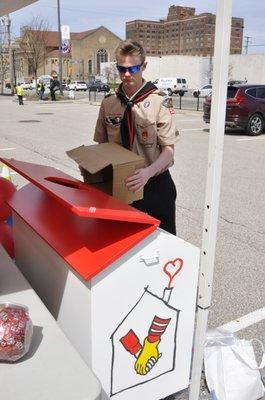 This cool pull tab collection bin was an Eagle Scout project generously made by our friend Brendan!