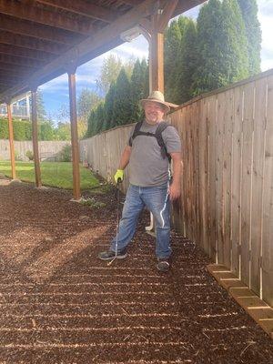 Randy about to tackle the huge underground yellowjacket nest.