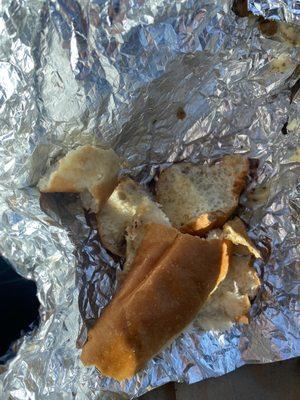 Bread left over. After I pulled it off, there was still a good amount of bread on both sides.