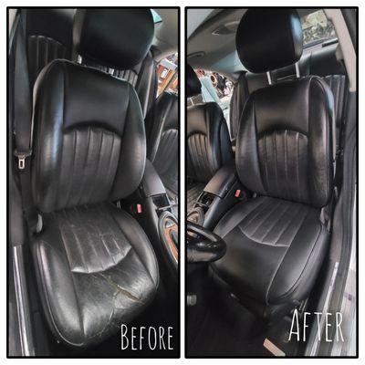 seat cushion redone in leather