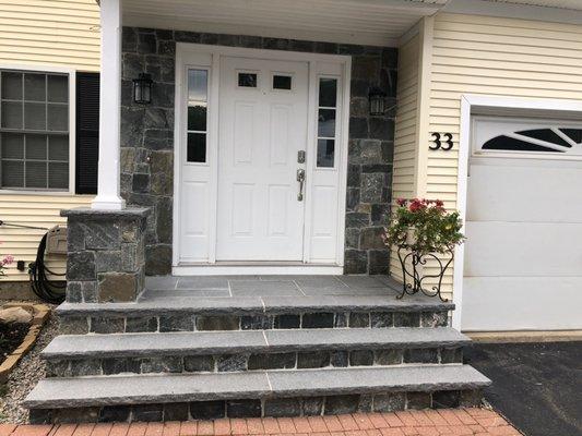 New Stone Face- New front Steps and New pillar- Connecticut Gray square and rec's    Ashland,MA