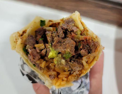 Inside the Carne asada burrito.