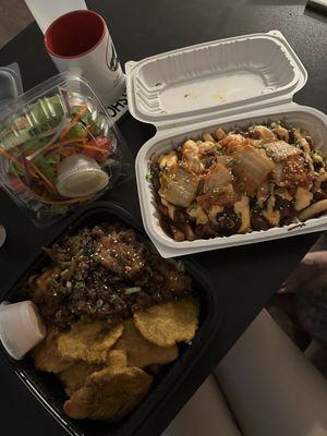 Pastelon Stir Fry with Tostones and Beef Korean Loaded Fries, so yum!